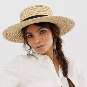 ASOS natural straw easy boater sun hat NWOT